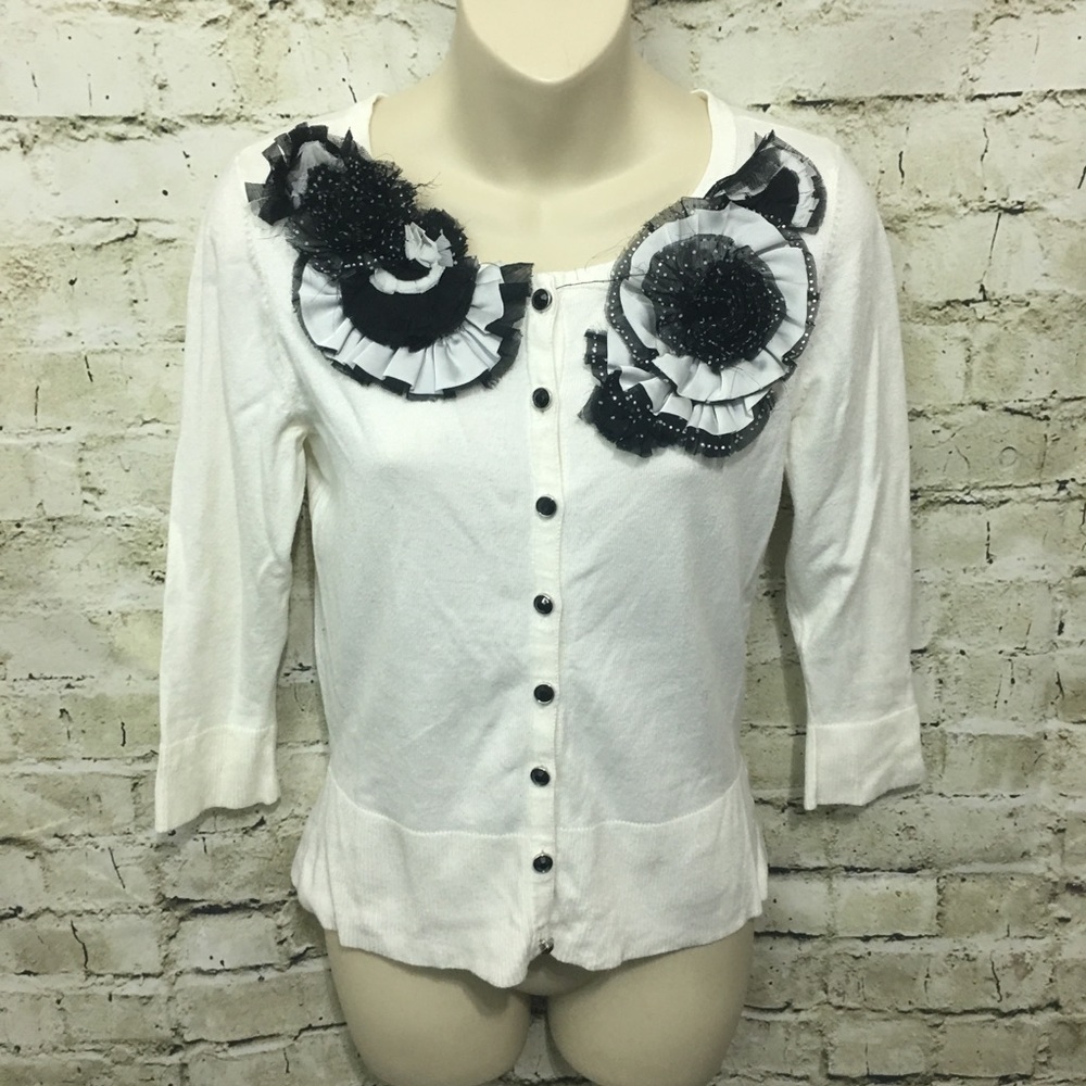 WHBM White Black Floral Cardigan